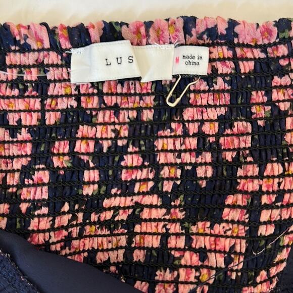 Lush Ditsy Floral Print Tie Front Puff Long Sleeve Minidress Blue Pink NEW Sz M - Picture 13 of 15